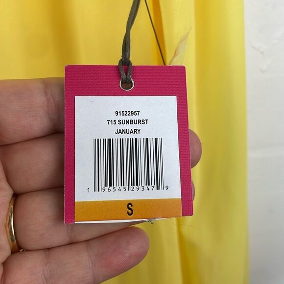 Vince Camuto Yellow Chiffon Dress Baby Doll Split neck tiered long sleeve Small - Picture 12 of 15